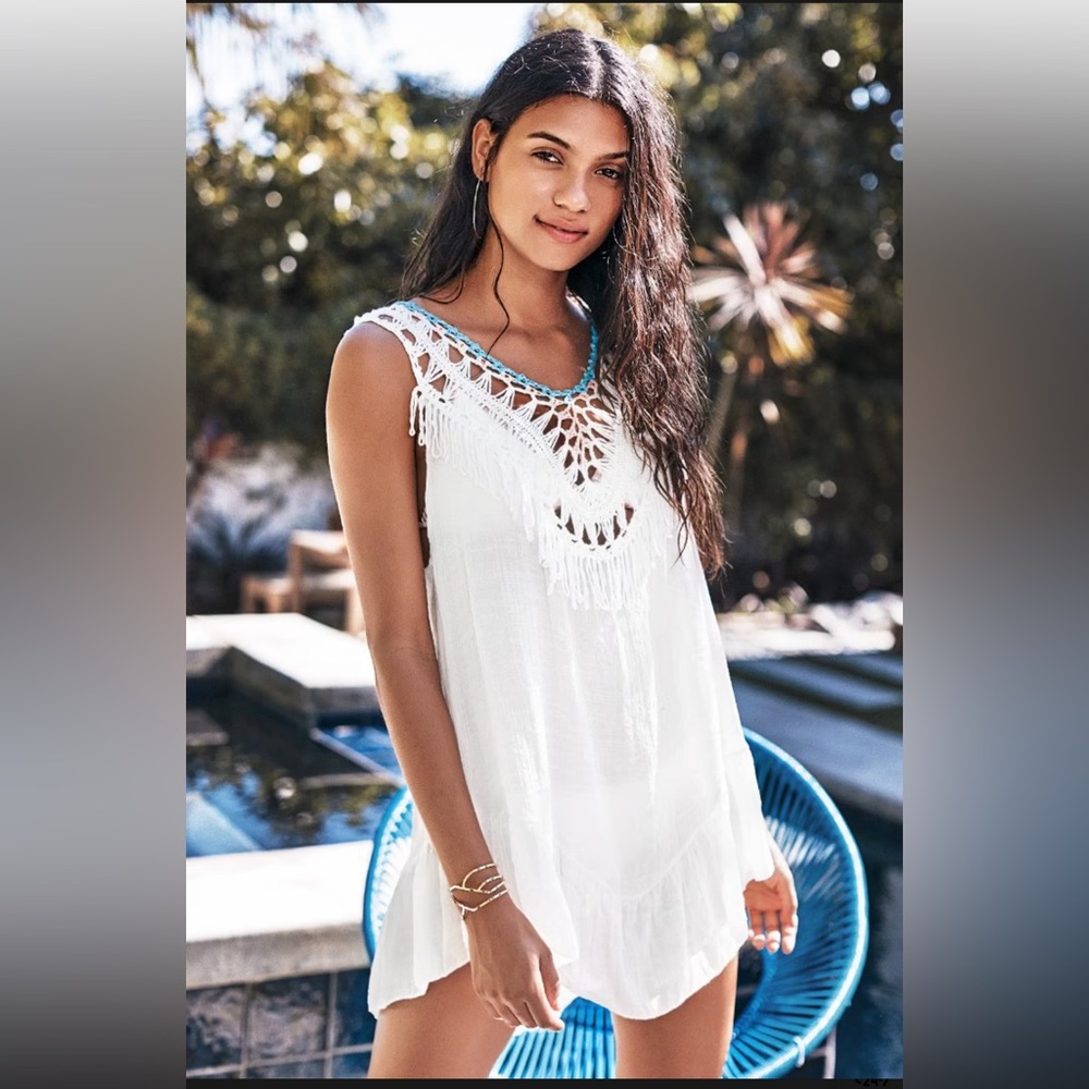 NWT Cupshe Boho Summer Sheer White Swim Coverup Dress Beach Festival Soft Girl